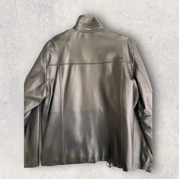 Calvin Klein Men's Genuine Black Leather Jacket, Medium (never worn)